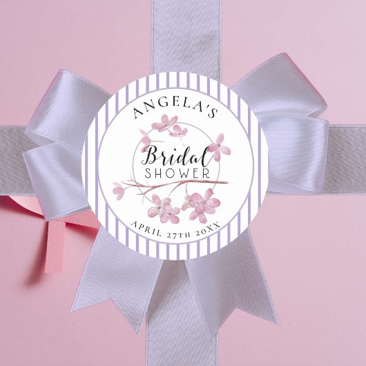 Sticker Rond Lavande Rose Lilas Rayures Bridal Shower