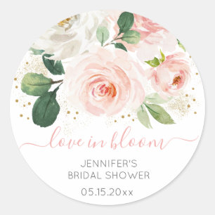 Sticker Rond Lavande Rose Or Fleurs Mariage