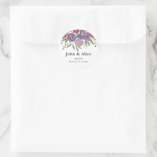 Sticker Rond Lavande rustique et Mariage floral d'aquarelle rou (Sac)