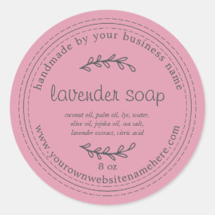 Sticker Rond Lavande Rustique Fait À La Main Soap Mer Rose