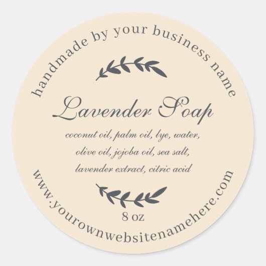 Sticker Rond Lavande Rustique fait main ivoire de savon (Devant)
