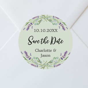 Sticker Rond Lavande sauge mariage vert Enregistrer la date
