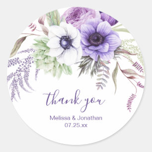 Sticker Rond Lavande violette blanc Mariage Floral Merci