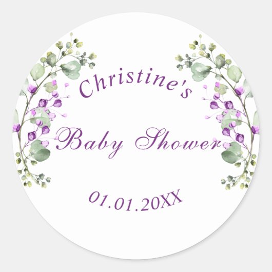 Sticker Rond Lavander Fleurs Baby shower Baby shower classique (Devant)