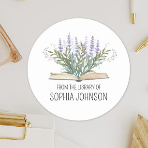 Sticker Rond Lavandes sur Livre de la bibliothèque d'ex-libris