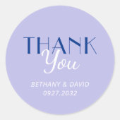 Sticker Rond Lavender Blue Fun Typographie Mariage Merci (Devant)