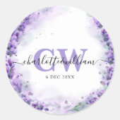 Sticker Rond Lavender Elegant Aquarelle Monogram Mariage (Devant)
