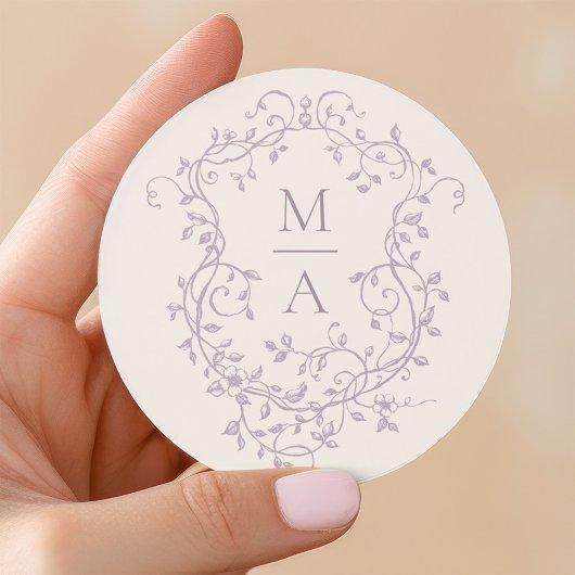 Sticker Rond Lavender Elegant Floral Crest Classic Round