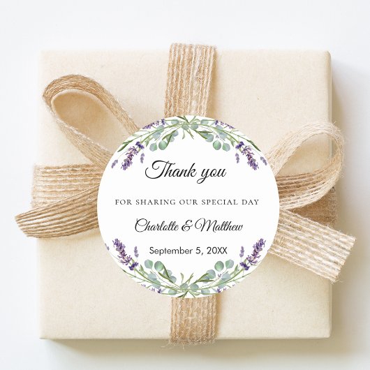 Sticker Rond Lavender eucalyptus wedding thank you