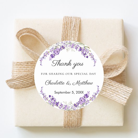 Sticker Rond Lavender eucalyptus wedding thank you