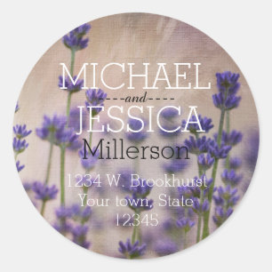 Sticker Rond Lavender Flowers Adresse personnalisée