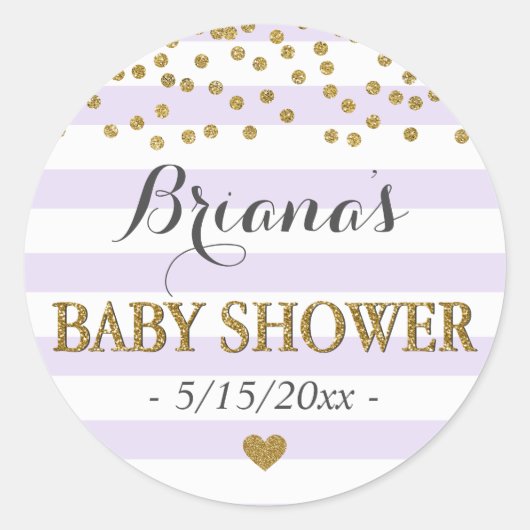 Sticker Rond Lavender Gold Stripe Confetti Baby Girl Douche (Devant)