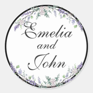 Sticker Rond Lavender Ivory Rose et Eucalyptus