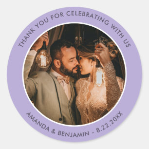 Sticker Rond Lavender Modern Merci Photo Mariage Faveur