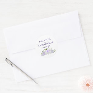 Sticker Rond Lavender Purple Roses & Blossoms Simple Mariage