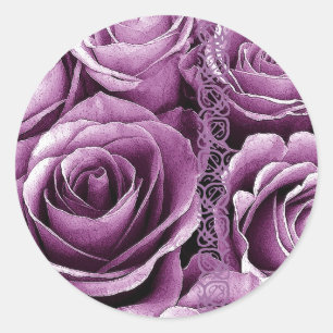 Sticker Rond LAVENDER PURPLE Roses - Mariage Enveloppe Sceau