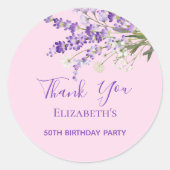 Sticker Rond Lavender rose florales merci anniversaire (Devant)