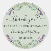 Sticker Rond Lavender sage mariage vert merci (Devant)