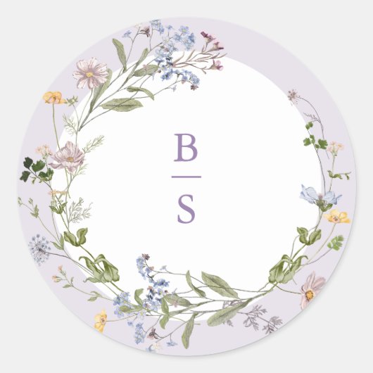 Sticker Rond Lavender Spring Wildflower Meadow Garden Wedding (Devant)
