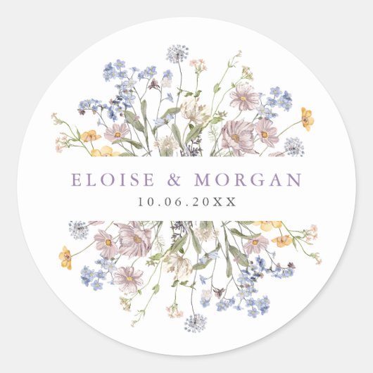 Sticker Rond Lavender Spring Wildflower Meadow Garden Wedding (Devant)