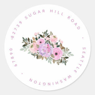 Sticker Rond Lavender Watercolor Floral Return Adresse Mariage