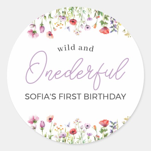 Sticker Rond Lavender Wildflower 1st Birthday (Devant)