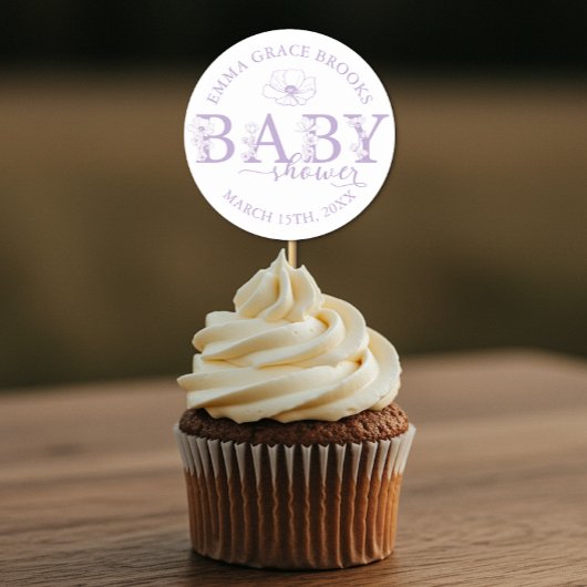 Sticker Rond Lavender Wildflower Baby Shower