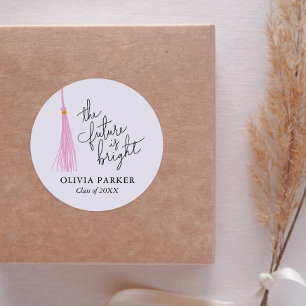 Sticker Rond L'Avenir Est Un Clair Graduation Pink Tassel
