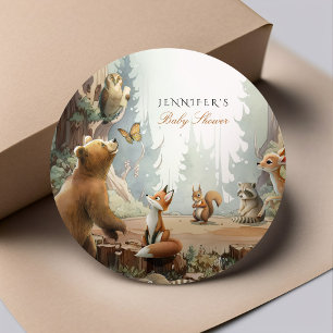 Sticker Rond L'aventure attend la Baby Shower en forêt