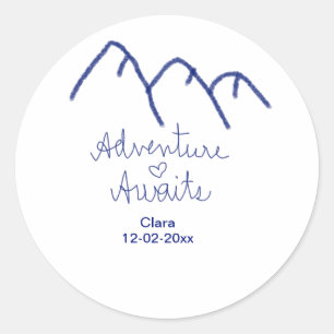 Sticker Rond L'aventure attend le cœur de la montagne bleue ajo