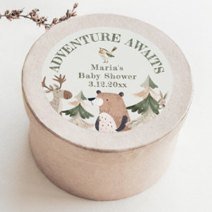 Sticker Rond L'aventure attend les animaux de la forêt Baby sho