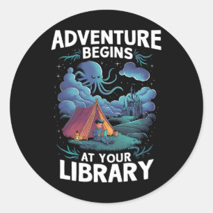 Sticker Rond L'aventure commence à votre bibliothèque amateur d