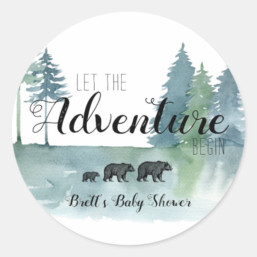 Sticker Rond L'aventure commence aquarelle Ours Baby shower (Devant)