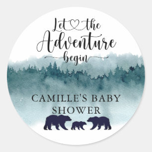 Sticker Rond L'aventure commence Montagnes Ours Baby shower