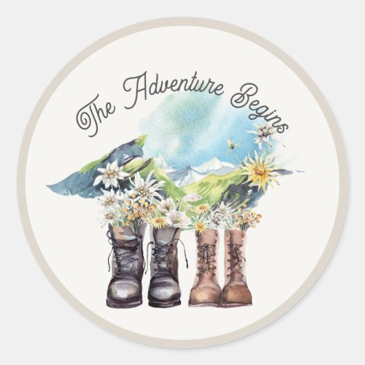 Sticker Rond L'aventure commence Randonnée Boots (Devant)