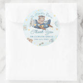 Sticker Rond L'aventure commence un joli Baby shower de garçon (Sac)