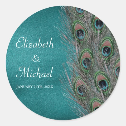 Sticker Rond Lavish Peacock Feathers Round Wedding Favor Étique (Devant)
