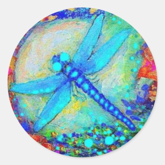 Sticker Rond L'Awesome Blue Dragonfly (Devant)