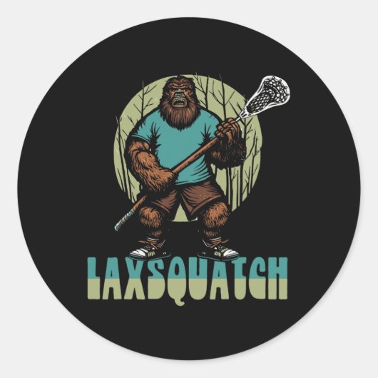 Sticker Rond Laxsquatch ! Joueur de crosse Bigfoot Drôle Sasqua (Devant)