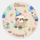 Sticker Rond Lazy Day Cute Sloth Birthday Party (Devant)