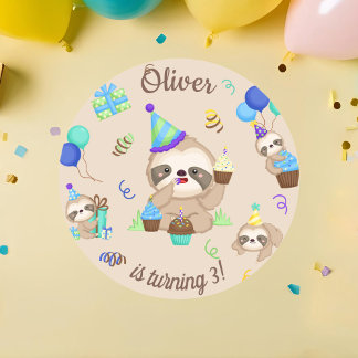 Sticker Rond Lazy Day Cute Sloth Birthday Party