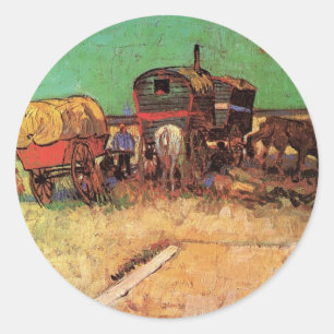 Sticker Rond L'campement des Tziganes avec Caravanes, Van Gogh