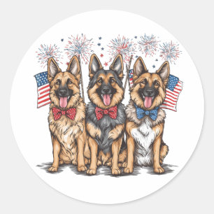 Sticker Rond Le 4 Juillet Chiens De Berger Allemands