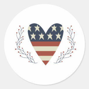 Sticker Rond Le 4 Juillet Heart