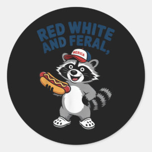 Sticker Rond Le 4 Juillet Raccoon Rouge Blanc Et Feral Indepen
