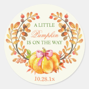 Sticker Rond Le baby shower de chute un peu de citrouille est