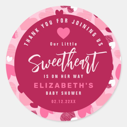 Sticker Rond Le Baby shower de la Saint-Valentin rose petit amo (Devant)