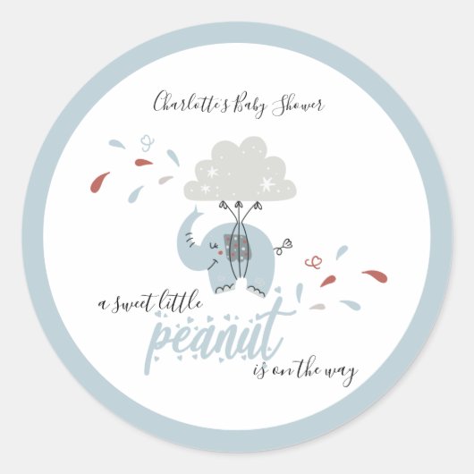 Sticker Rond Le Baby shower de l'éléphant Blue Cute Boy (Devant)