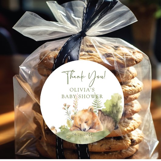 Sticker Rond Le Baby shower de l'Ours de la nature