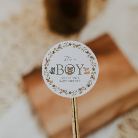 Sticker Rond Le Baby shower des animaux des bois